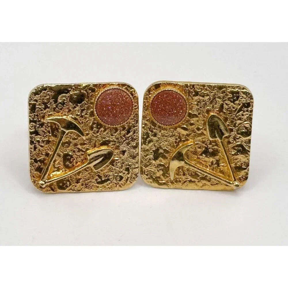 Goldtone‎ Shovel Pickaxe Goldstone Cufflinks